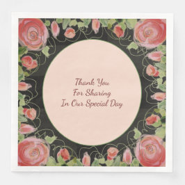 Guardanapo De Papel De Jantar Preto com Floral Rosa