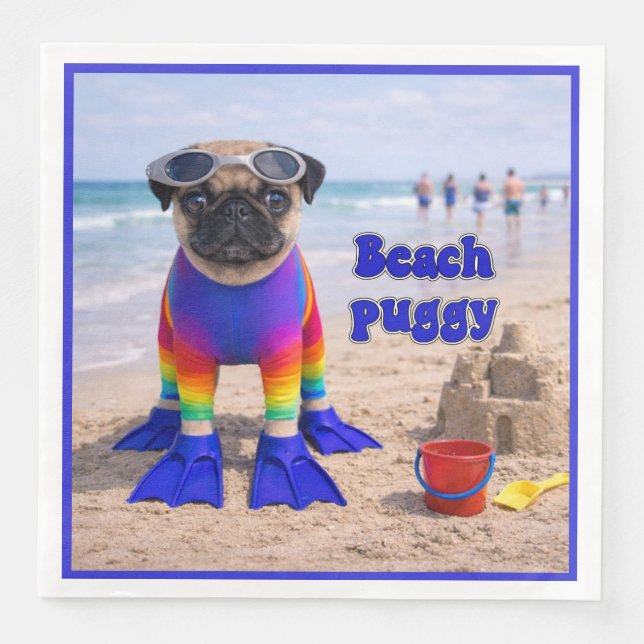 Guardanapo De Papel De Jantar Pug da Praia (Frente)