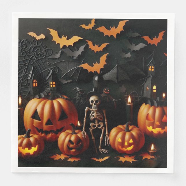 Guardanapo De Papel De Jantar Pumpkins e esqueleto (Frente)
