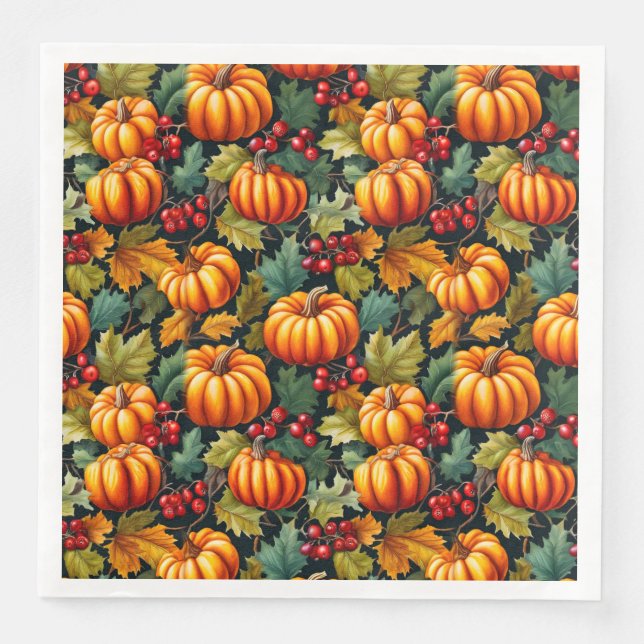 Guardanapo De Papel De Jantar Pumpkins nas Folhas com Berries (Frente)