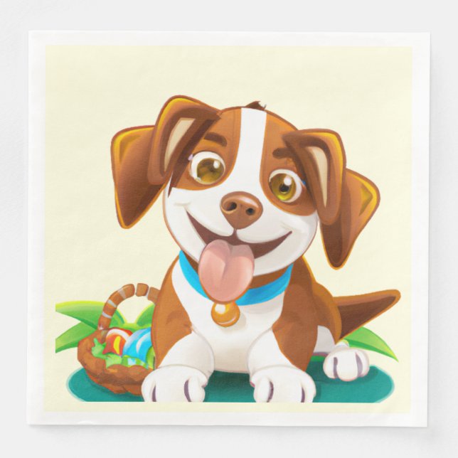 Guardanapo De Papel De Jantar Pup de Páscoa Adorável (Frente)