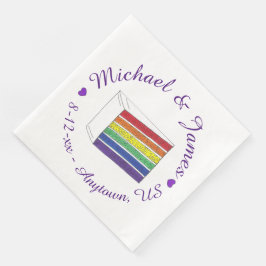 Guardanapo De Papel De Jantar Rainbow Weding Slice Slice Púrpura Coração LGBT Ga