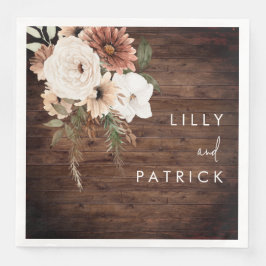 Guardanapo De Papel De Jantar Recepção de Casamento Floral de Madeira Rústica Bo