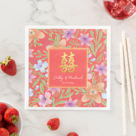 Guardanapo De Papel De Jantar Red Peranakan floral duplo xi casamento chinês