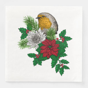 Guardanapo De Papel De Jantar Red robin sobre decoração de Natal