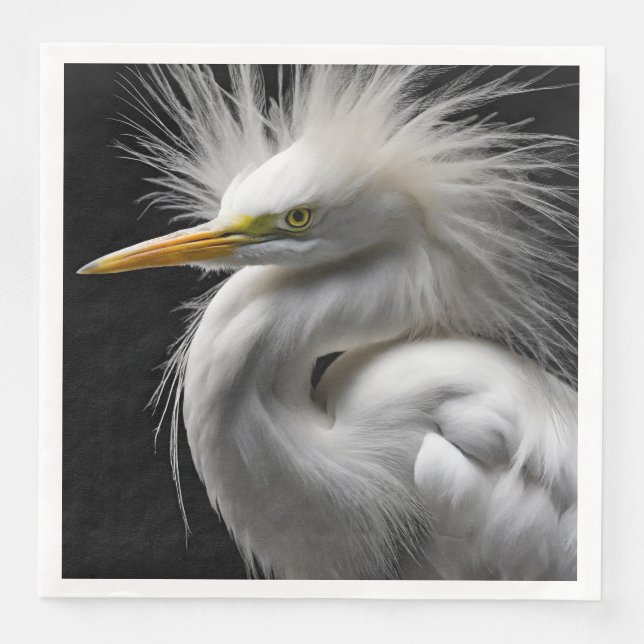 Guardanapo De Papel De Jantar Retrato de Egret Branco do excelente (Frente)