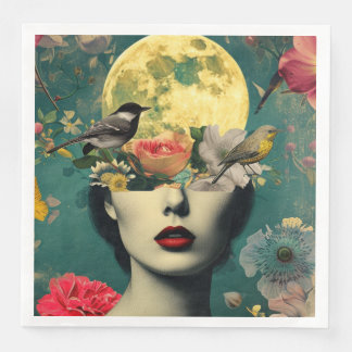 Guardanapo De Papel De Jantar Retrato de mulher vintage com flores