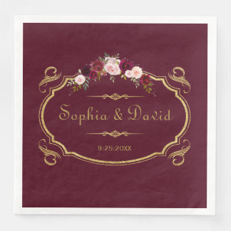 Guardanapo De Papel De Jantar Românico Burgundy Marsala Casamento outono Floral