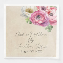 Guardanapo De Papel De Jantar Romantic Rustic Pink & White Ranunculus