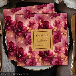 Guardanapo De Papel De Jantar Romântica Borgonha Blush Dourado Papel de Casament