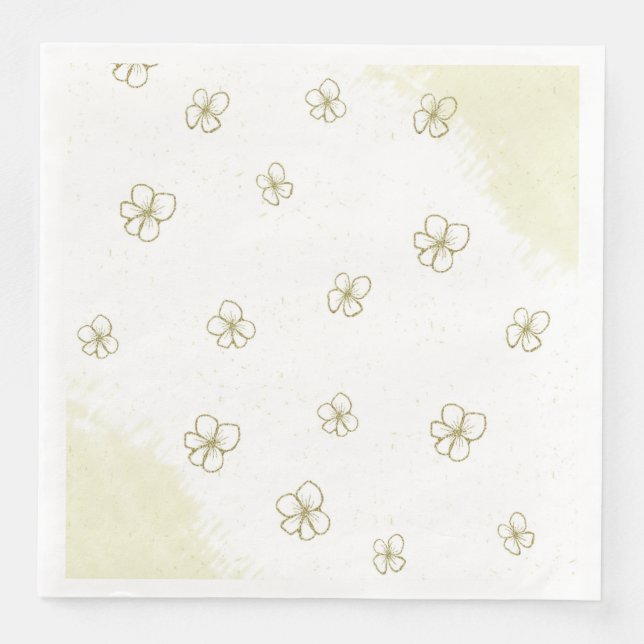 Guardanapo De Papel De Jantar romântico espalhador de flores de ouro casamento (Frente)