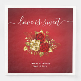 Guardanapo De Papel De Jantar Romântico Vermelho e Dourado Janto de Casamento Ro