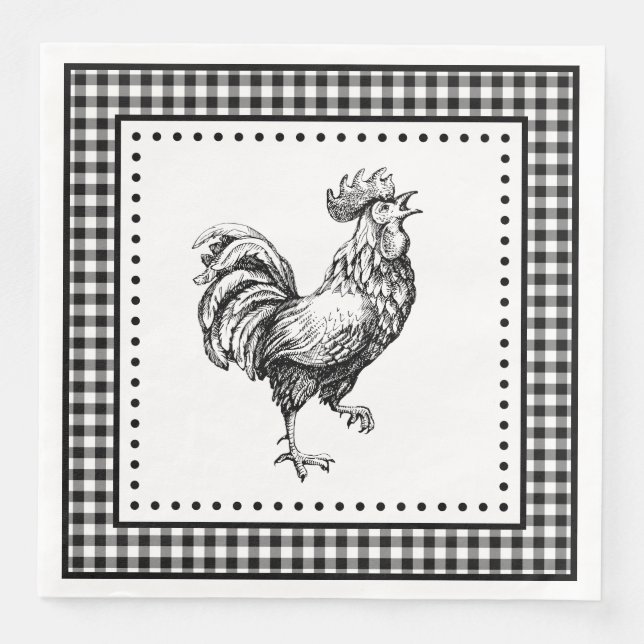 Guardanapo De Papel De Jantar Rooster Gingham (Frente)