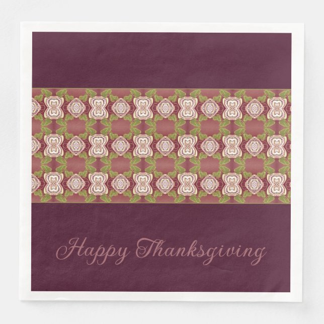 Guardanapo De Papel De Jantar Rosa Beige E Burgundy (Frente)