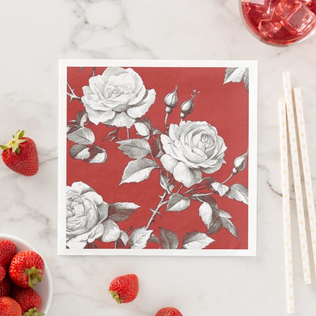 Guardanapo De Papel De Jantar Rosa Branca Vintage (Insitu)