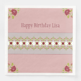 Guardanapo De Papel De Jantar Rosa Com Floral