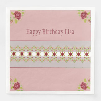 Guardanapo De Papel De Jantar Rosa Com Floral