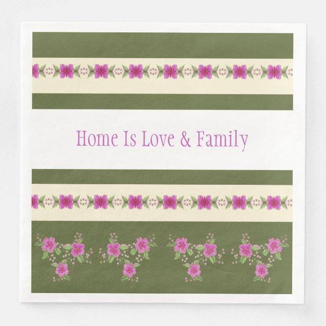 Guardanapo De Papel De Jantar Rosa Escuro Com Verde Azul (Frente)