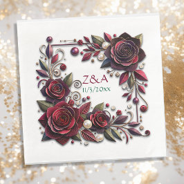 Guardanapo De Papel De Jantar Rosas Borgonhosos bonito Monogramas Florais