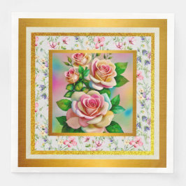 Guardanapo De Papel De Jantar Rosas Elegância Pastas de Aquarelas cor-de-rosa e