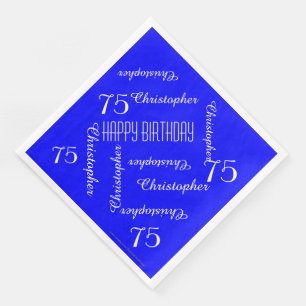 Guardanapo De Papel De Jantar Royal Blue 75th Festa de aniversário Repeat Names