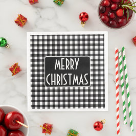 Guardanapo De Papel De Jantar Rustic Black & White Buffalo Plaid Merry Christmas