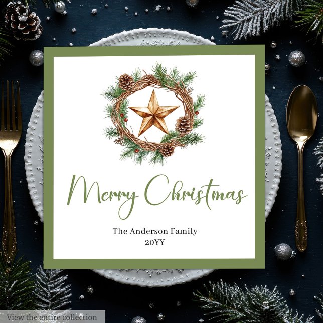 Guardanapo De Papel De Jantar Rustic Bohemian Christmas Wreath with Pine Napkins (Rustic Bohemian Christmas Wreath with Pine Napkins

)