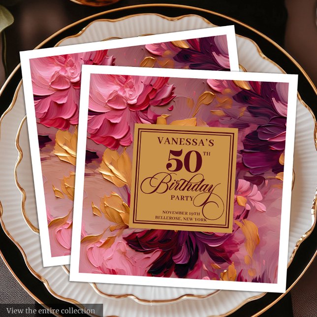 Guardanapo De Papel De Jantar Rustic Boho Merlot Blush Dourado 50º Aniversário N (Rustic Boho Merlot Blush Gold 50th Birthday Napkin)
