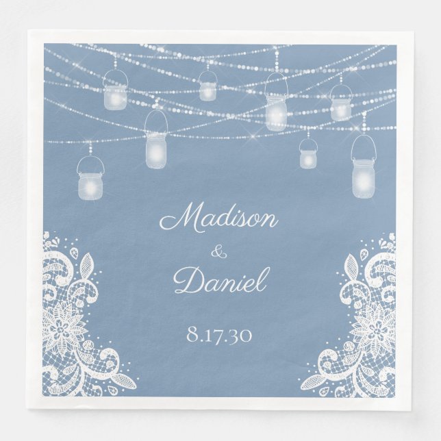 Guardanapo De Papel De Jantar Rustic Dusty Blue Lights Casamento Napkins (Frente)