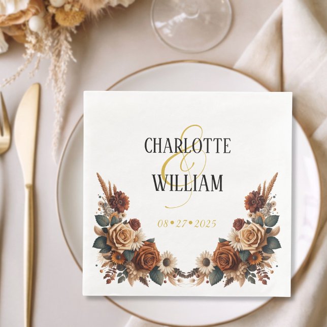 Guardanapo De Papel De Jantar Rustic Floral Wedding (Rustic Floral Wedding Paper Dinner Napkins)