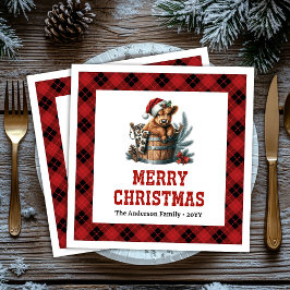 Guardanapo De Papel De Jantar Rustic highland cow red black plaid Xmas napkin
