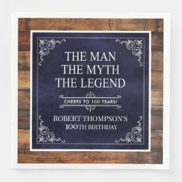 Guardanapo De Papel De Jantar Rustic Man Myth Legend 100th Birthday Blue