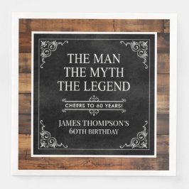 Guardanapo De Papel De Jantar Rustic Man Myth Legend 60th Birthday Black