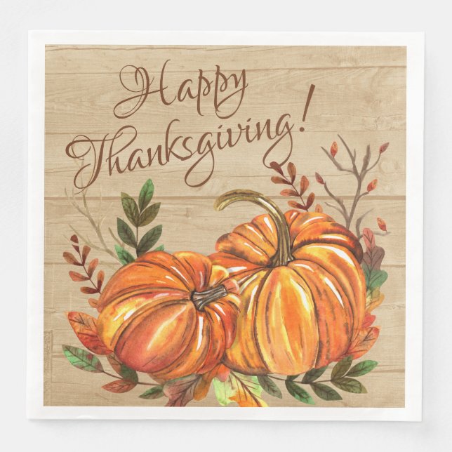 Guardanapo De Papel De Jantar Rustic Thankand Pumpkins (Frente)