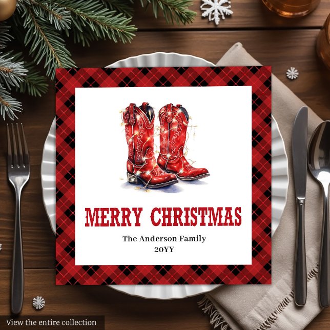 Guardanapo De Papel De Jantar Rustic Western Red Black Tartan Holiday Napkins (Rustic Western Red Black Tartan Holiday Napkins)