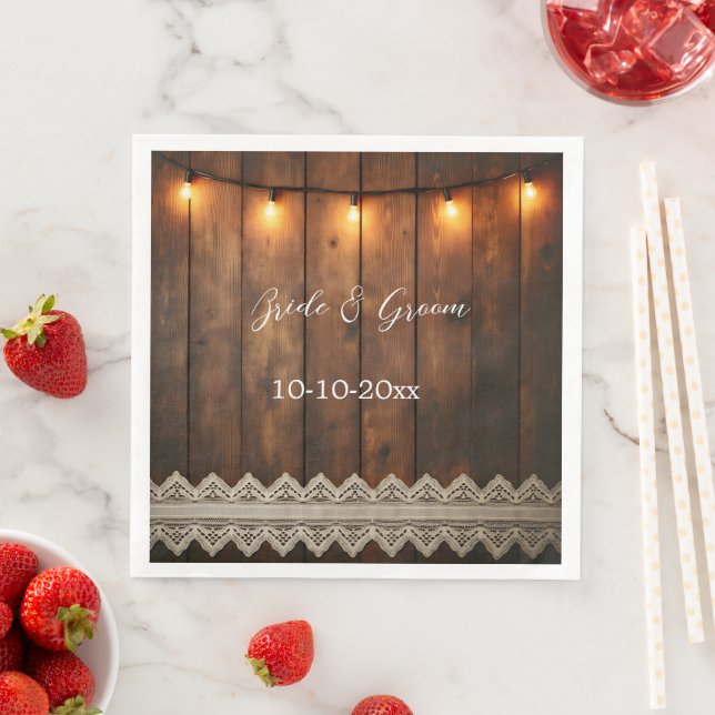Guardanapo De Papel De Jantar Rustic Wood and Lace Wedding (Insitu)