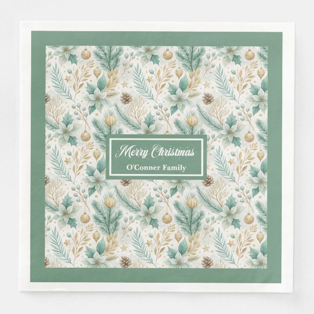 Guardanapo De Papel De Jantar Sage Green and Gold Napkins Elegant Holiday Table (Frente)