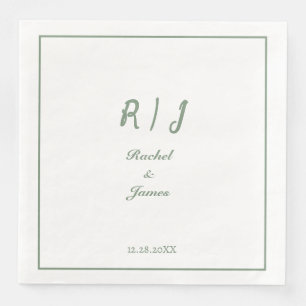 Guardanapo De Papel De Jantar Sage Green Monograma Name Elegant Script Wedding