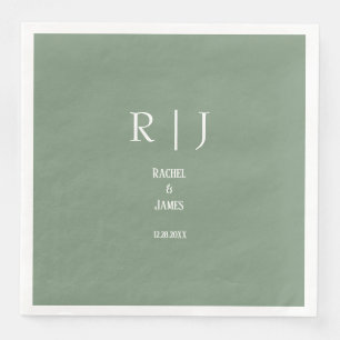 Guardanapo De Papel De Jantar Sage Green Monogramas Simples Elegante Moderno Cas