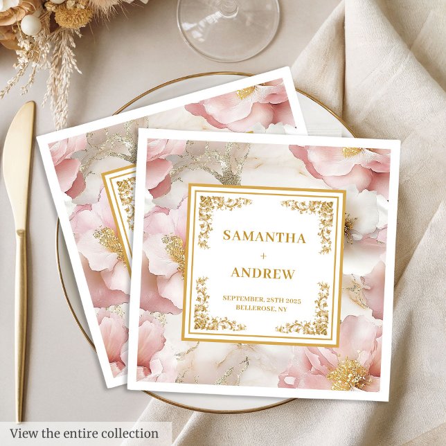 Guardanapo De Papel De Jantar Script Elegante Rosa Dusty Floral Totalmente Editá (Elegant Script Dusty Pink Floral Fully Editable Paper Dinner Napkins)