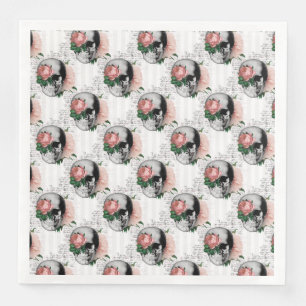 Guardanapo De Papel De Jantar Série de crânios florais rosa Design 2