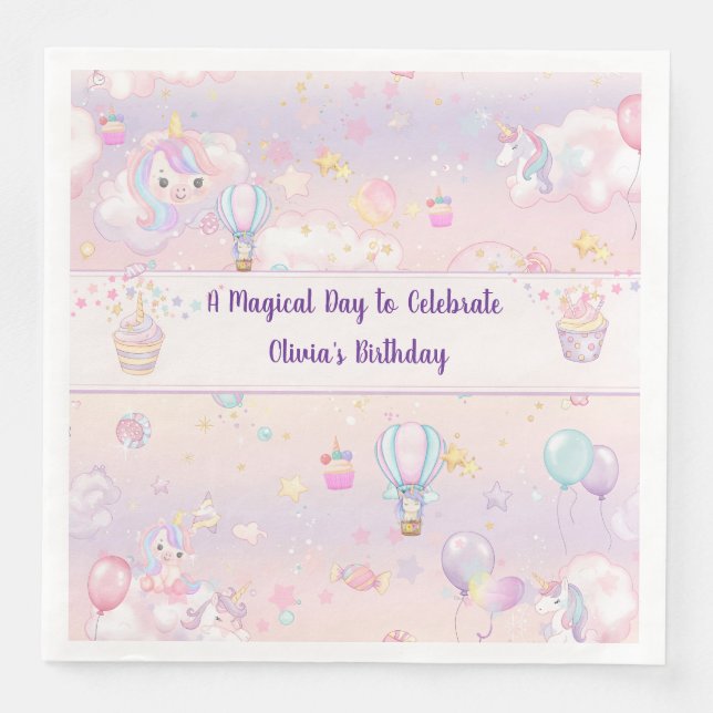 Guardanapo De Papel De Jantar Serviços de Aniversário Personalizados do Unicórni (Frente)