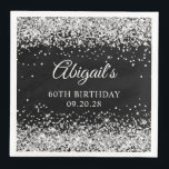 Guardanapo De Papel De Jantar Silver Glitter e Black 60th Birthday<br><div class="desc">Crie os seus 60º guardanapos de festa de aniversário para o brilho prateado brilhante da Girly sobre um fundo preto de cor sólida personalizável. Personalize os estilos de fonte para criar seu próprio design para sua celebração especial. Uma caligrafia elegante clássica emparelhada com uma fonte serif de todos os bonés....</div>