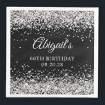 Guardanapo De Papel De Jantar Silver Glitter e Black 60th Birthday<br><div class="desc">Crie os seus 60º guardanapos de festa de aniversário para o brilho prateado brilhante da Girly sobre um fundo preto de cor sólida personalizável. Personalize os estilos de fonte para criar seu próprio design para sua celebração especial. Uma caligrafia elegante clássica emparelhada com uma fonte serif de todos os bonés....</div>