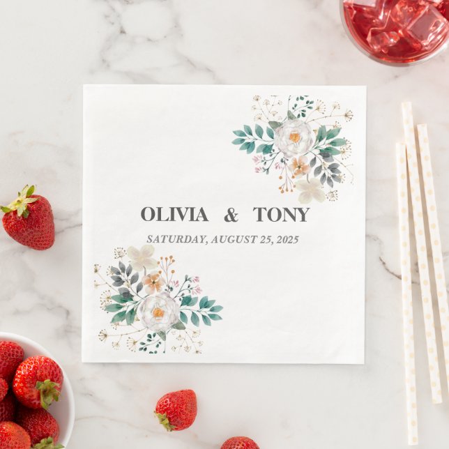 Guardanapo De Papel De Jantar  Simples Florais Românticos Casamento personalizad (Insitu)