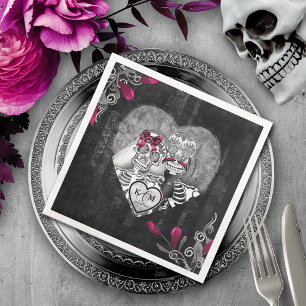 Guardanapo De Papel De Jantar Skeletons Gothic Wedding Burgundy ID866
