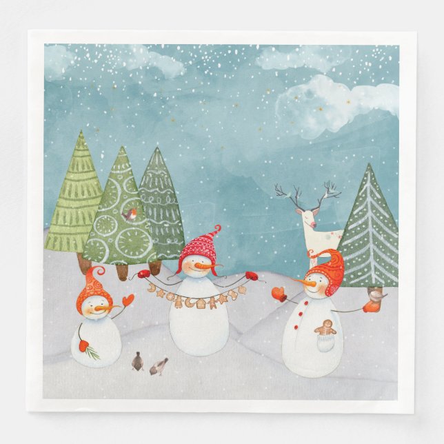 GUARDANAPO DE PAPEL DE JANTAR SNOWMAN & WOODLAND AMIGOS NO WINTER WONDERLAND (Frente)