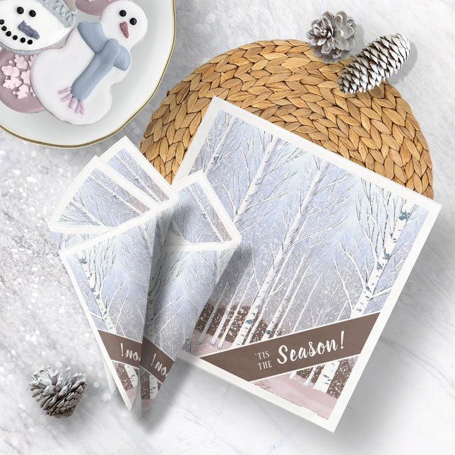 Guardanapo De Papel De Jantar Snowy Birch Trees Christmas Dusty Blue ID1003 (Criador carregado)