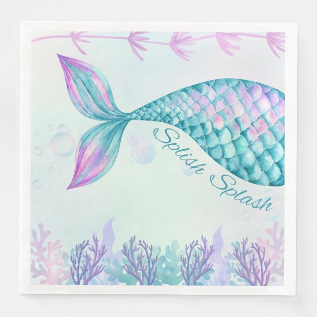 Guardanapo De Papel De Jantar Splash Splash Sereid Birthday Bash Napkin (Frente)