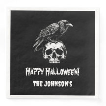 Spooken Raven Skull Halloween Papel Napkin